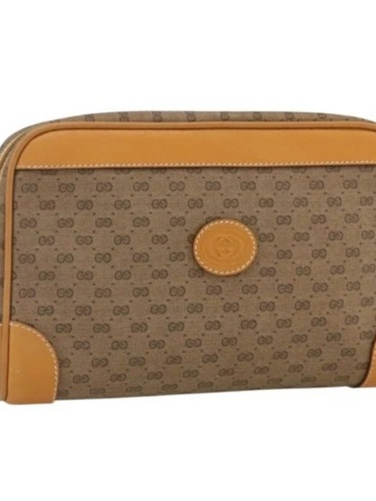 Gucci Micro Gg Supreme Clutch Bag Pvc Beige Gold Auth Ka3514